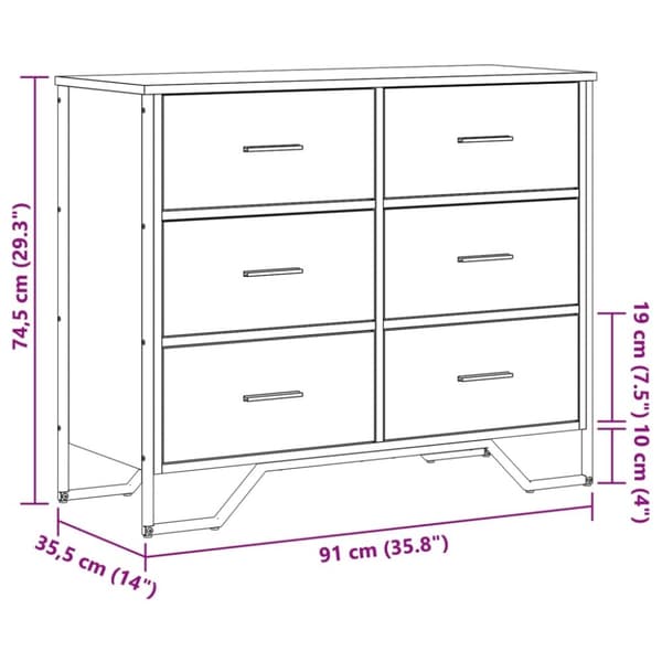 vidaXL Kommode røkt eik 91x35,5x74,5 cm konstruert tre