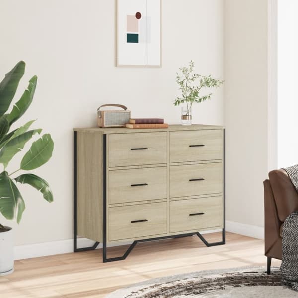 vidaXL Kommode sonoma eik 91x35,5x74,5 cm konstruert tre