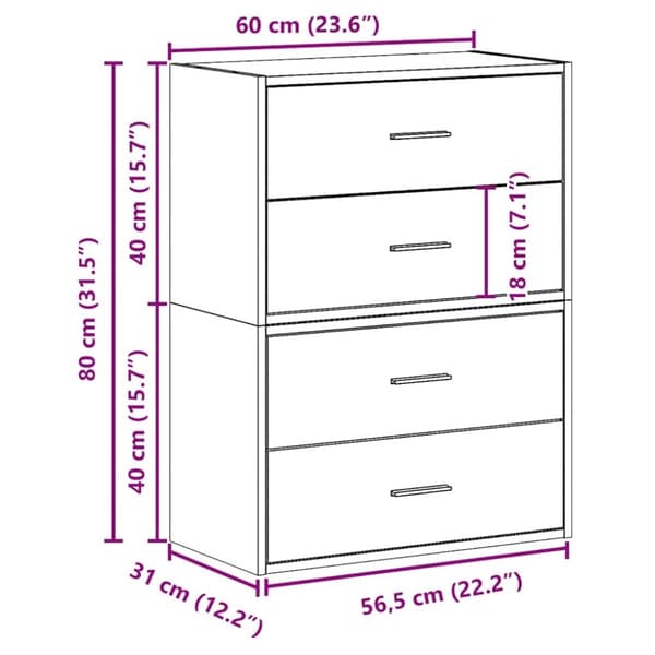 vidaXL skabe med 2 skuffer 2 stk. 60x31x40cm konstrueret træ sonoma-eg