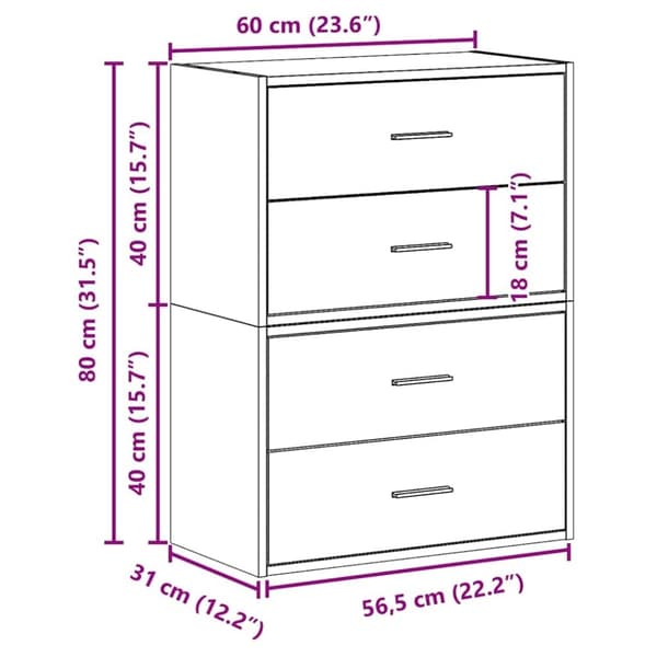 vidaXL Kaapit 2 laatikkoa 2 kpl savutammi 60x31x40 cm teknillinen puu