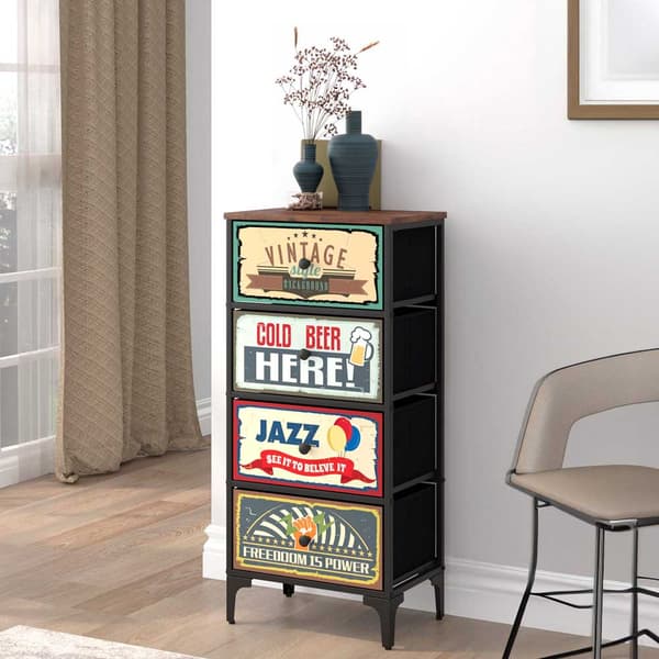 Max Home Vintage-retro Kommode Med 4 Stofskuffer