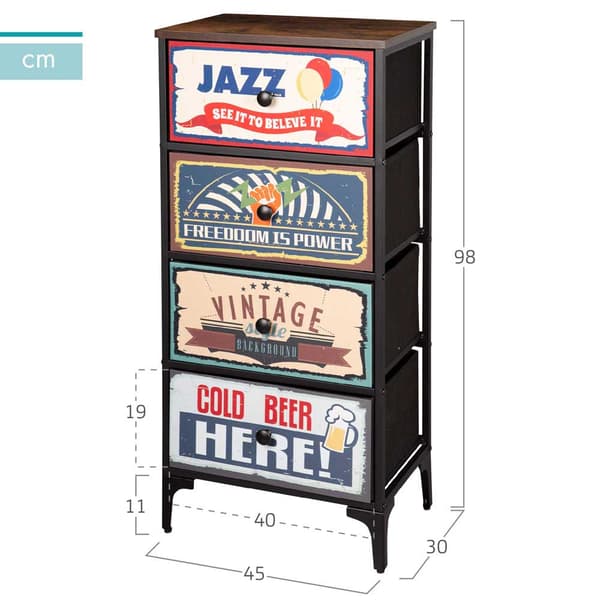Max Home Vintage-retro Kommode Med 4 Stofskuffer