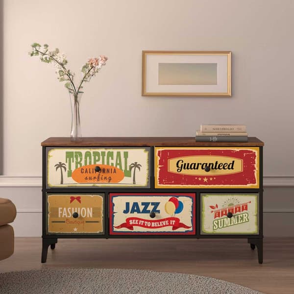 Max Home Vintage-retro Kommode Med 5 Stofskuffer