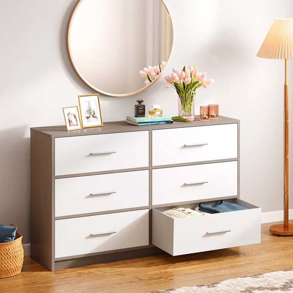 Max Home Wooden Kommode Med 6 Stofskuffer