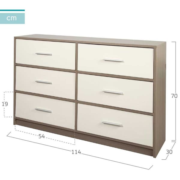 Max Home Wooden Kommode Med 6 Stofskuffer