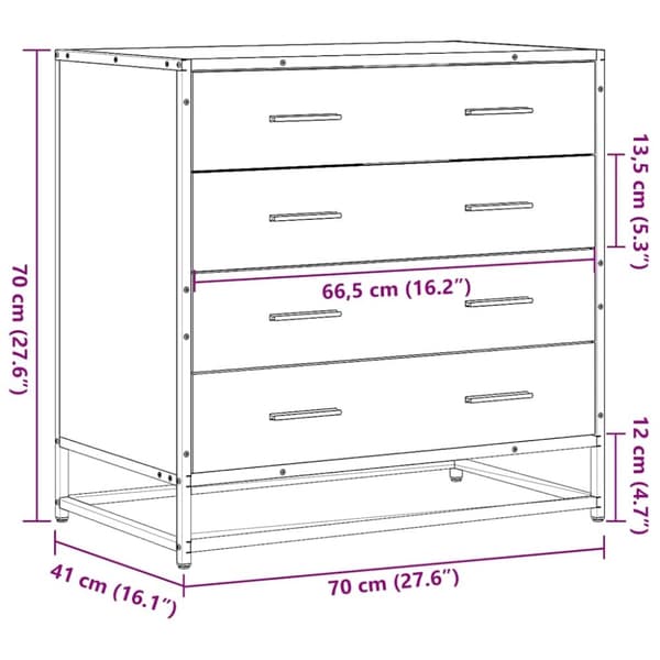vidaXL Kommode røkt eik 70x41x70 cm konstruert tre