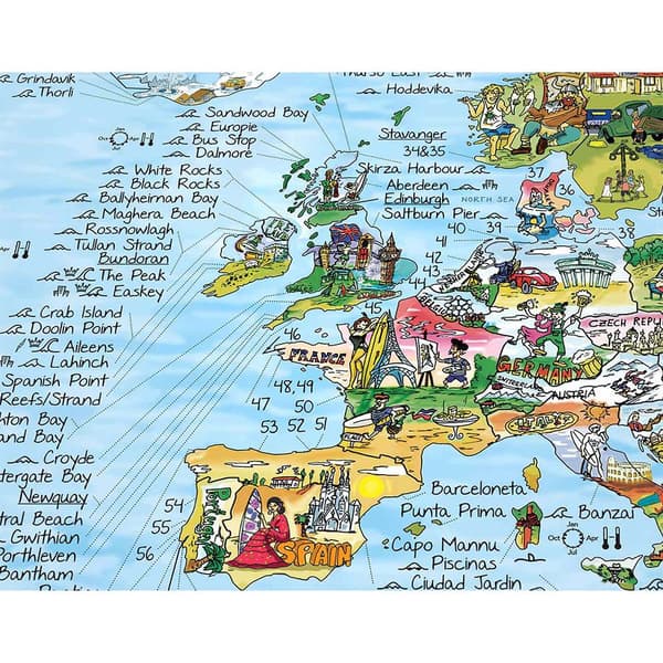 Awesome Maps Kartta Maailman Parhaat Surffausrannat Alkuperäinen Värillinen Painos Surftrip Monivärinen
