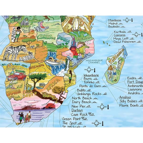 Awesome Maps Kartta Maailman Parhaat Surffausrannat Alkuperäinen Värillinen Painos Surftrip Monivärinen