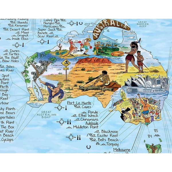 Awesome Maps Kartta Maailman Parhaat Surffausrannat Alkuperäinen Värillinen Painos Surftrip Monivärinen