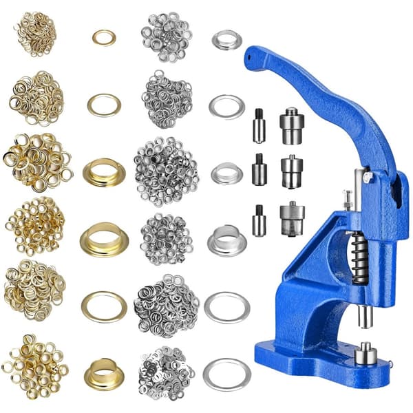 Grommet Eyelet -kone, kestävä rautarakennus, vaihdettavat muotit,Siniset setit
