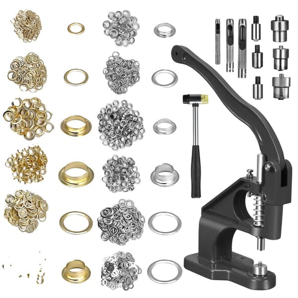 Grommet Eyelet -kone, kestävä rautarakennus, vaihdettavat muotit,Mustat setit