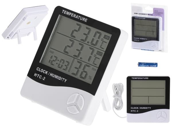 Hygrometer Termometer Ur Fugtmåler vejrstation HTC-2