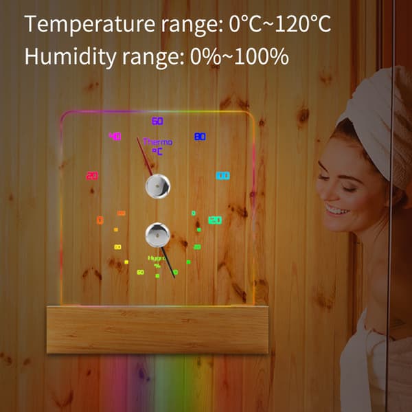 INF Sauna termometer hygrometer med RGB lys 0