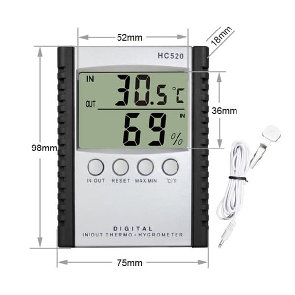 INF HC520 Deep Digital Hygrometer Termometer - Sølv Sølv0