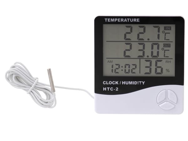 Hygrometer Termometer Ur Fugtmåler vejrstation HTC-2