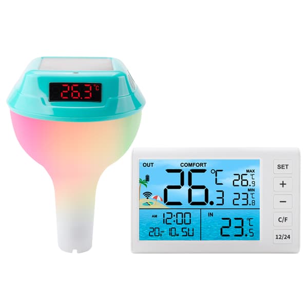INF Trådløst pooltermometer med solladning og LED-display