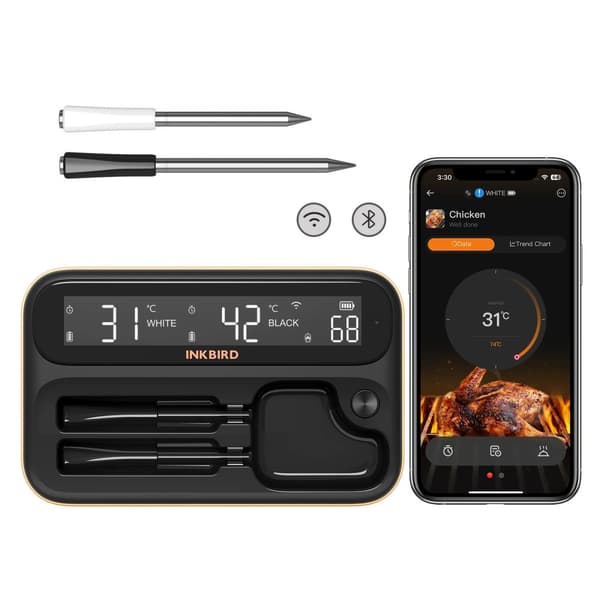 Trådlös Kötttermometer, 4 Prober, WiFi- och Bluetooth-anslutning,2 sonder