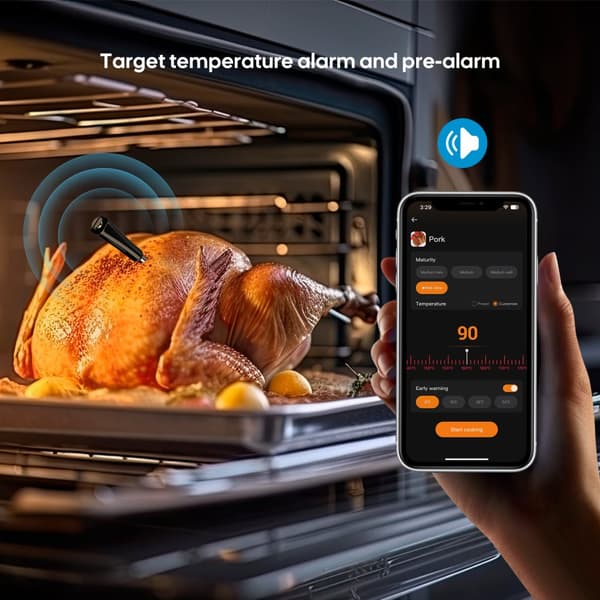 BBQ Kötttermometer, WiFi- och Bluetooth-anslutning, ultrah snabb respons, 28 köttmenyer