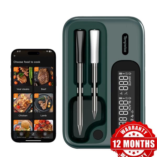Smart kötttermometer, Bluetooth- och WiFi-anslutning, dubbla prober för mångsidig matlagning,Som bild