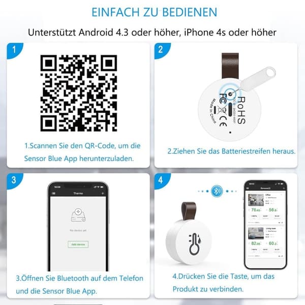 Bluetooth-lämpömittari ja kosteusmittari tiedontallennustoiminnolla, 1/2/3 kpl, 38x16 mm