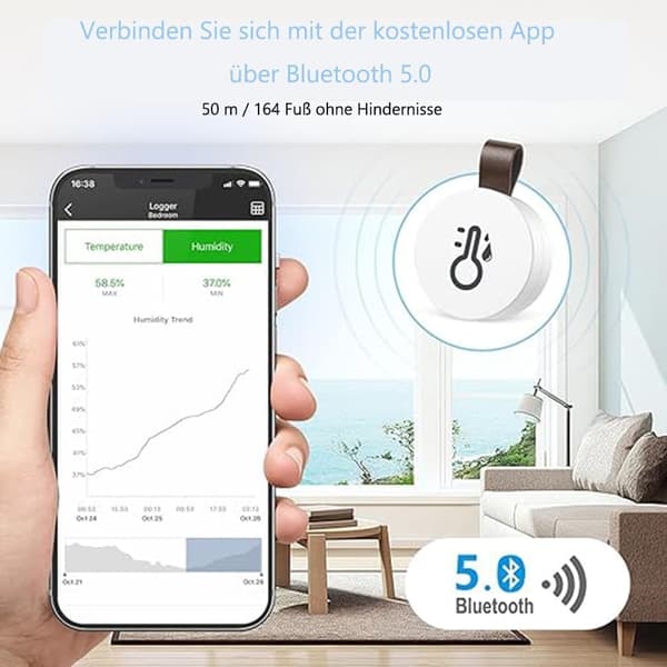 Bluetooth-termometer och hygrometer med datalagringsfunktion, 1/2/3-pack, 38x16 mm