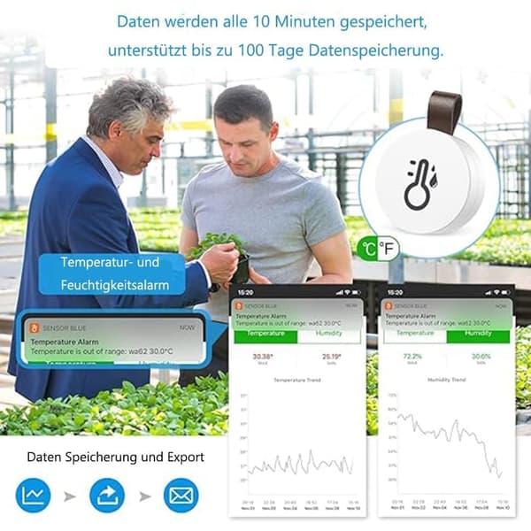 Bluetooth-termometer och hygrometer med datalagringsfunktion, 1/2/3-pack, 38x16 mm