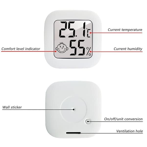 Multifunktionell mini digital smiley-termometer och hygrometer, elektronisk hushållstermometer med LCD-skärm