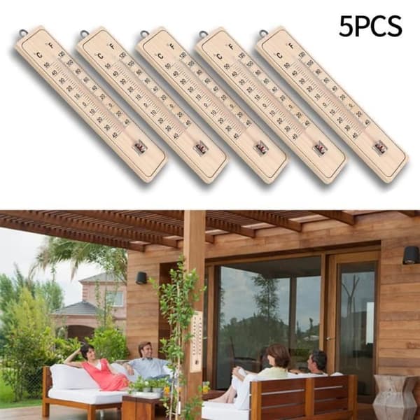 Väggtermometer - Ej specificerad - Förpackning om 5 - Hållbart trä - Temperaturspann -40°C till 50°C - Mått 21,5 cm x 4,8 cm