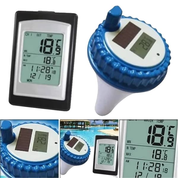 Solartemperaturmåler til pool, Vandtæt design, Trådløs betjening, Digital LCD-skærm