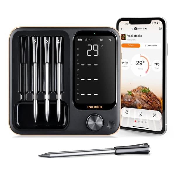 Trådlös Kötttermometer, 4 Prober, WiFi- och Bluetooth-anslutning,4 sonder