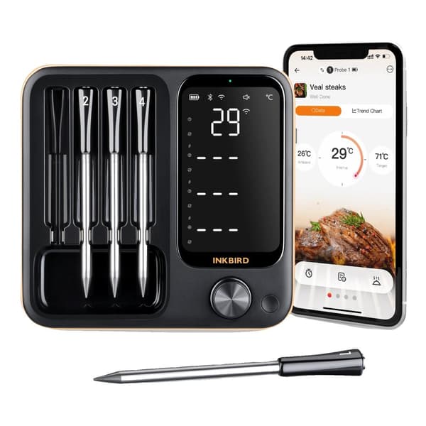 Trådlös Kötttermometer, 4 Prober, WiFi- och Bluetooth-anslutning,4 sonder