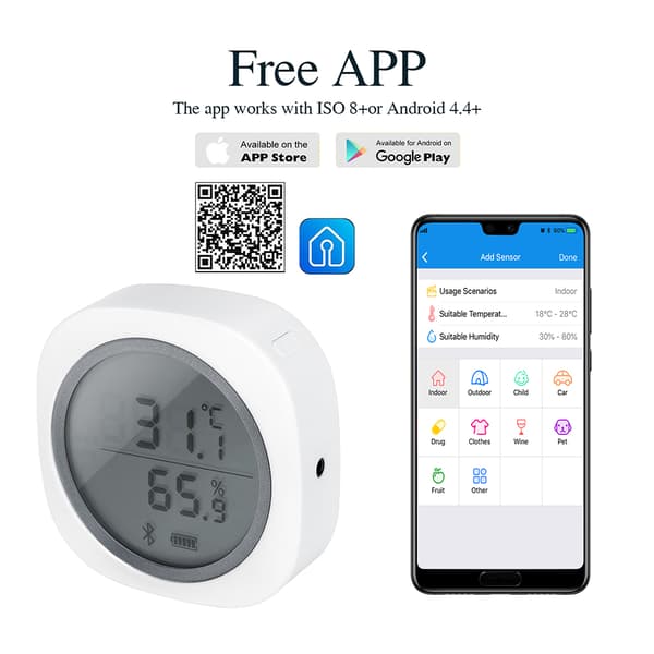 Trådlös Termometer & Hygrometer, Bluetooth-anslutning, Bred Mätområde, Användarvänlig Digital Skärm