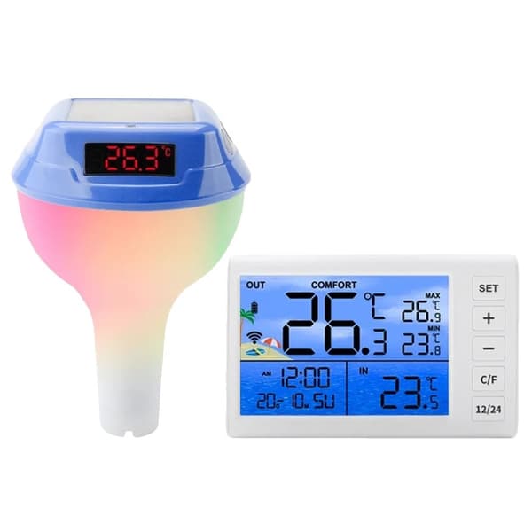 Solcellsdriven Pooltermometer, LED Digital Mätare, Vattentålig Design,blå digital display