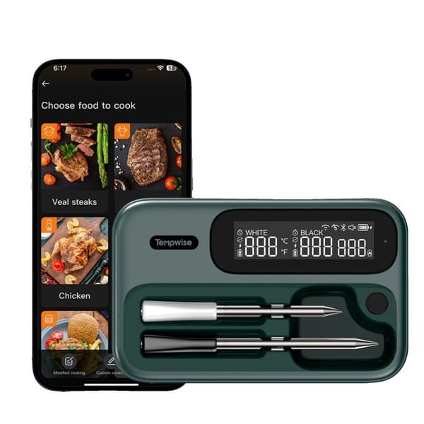 BBQ Kötttermometer, WiFi- och Bluetooth-anslutning, ultrah snabb respons, 28 köttmenyer