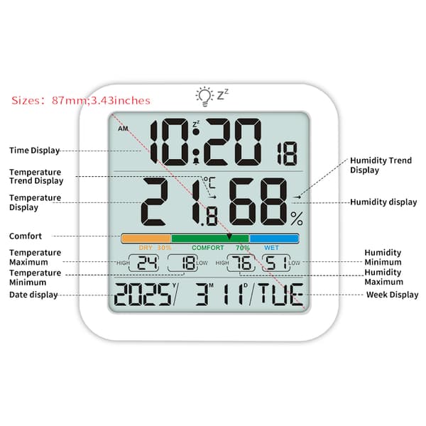 INF Stor LCD Digital Termometer Fuktighetsmätare Klocka
