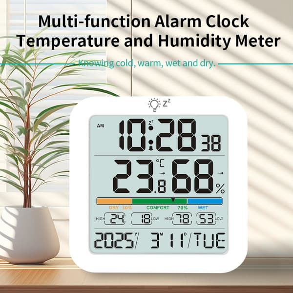 INF Stor LCD Digital Termometer Fuktighetsmätare Klocka