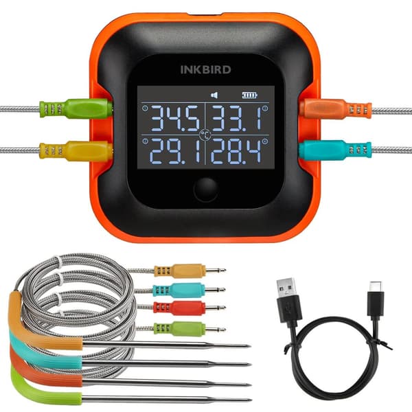 Bluetooth BBQ-termometer, stort HD-display, 4 prober,Som billede