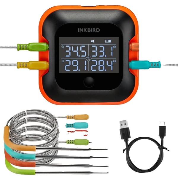 Bluetooth BBQ-termometer, stort HD-display, 4 prober,Som billede