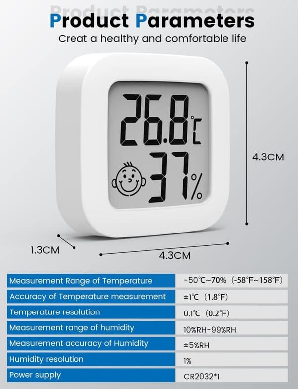 Lollanda Mini Smile Hygrometer & Termometer - Måler luftfugtighed og temperatur