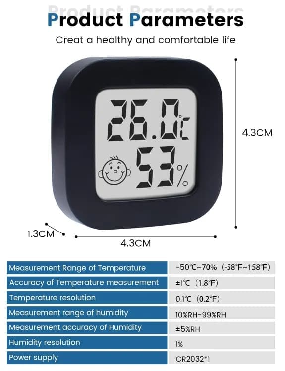 Lollanda Mini Smile Hygrometer & Termometer - Måler luftfugtighed og temperatur