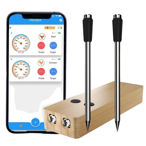 Trådlös Kötttermometer, Digital, 2 Prober, Smart Enhet,2 Prober