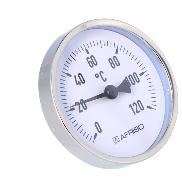 Bimetalltermometer BiTh 80, fi 80 mm, 0-120°C, hylsa L 40 mm, 1/2 tums axel, klass 2.0