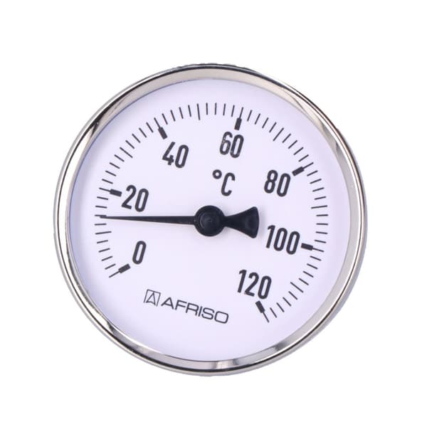 Bimetalltermometer BiTh 80, fi 80 mm, 0-120°C, hylsa L 63 mm, 1/2 tums axel, klass 2.0