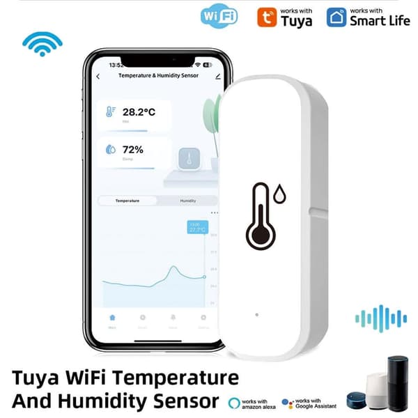 Lollanda WiFi termometer og hygrometer med datalagringsfunktion – Trådløs temperatur- og fugtighedsmåler, Smart sensor til APP-kontrol