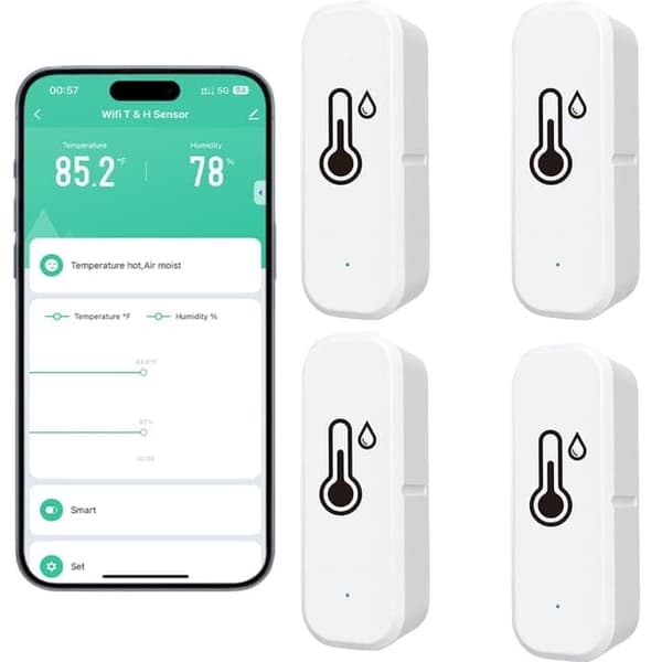 Lollanda WiFi termometer og hygrometer med datalagringsfunktion – Trådløs temperatur- og fugtighedsmåler, Smart sensor til APP-kontrol