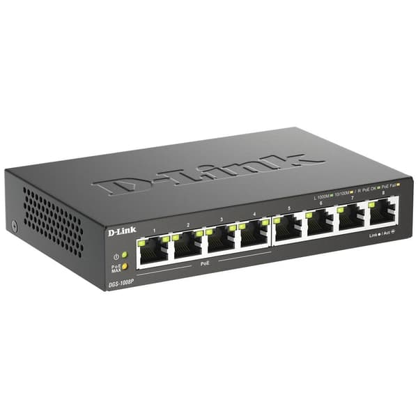 D-Link DGS-1008P Nätverks-switch 8 Port 1 GBit/s PoE-funktion