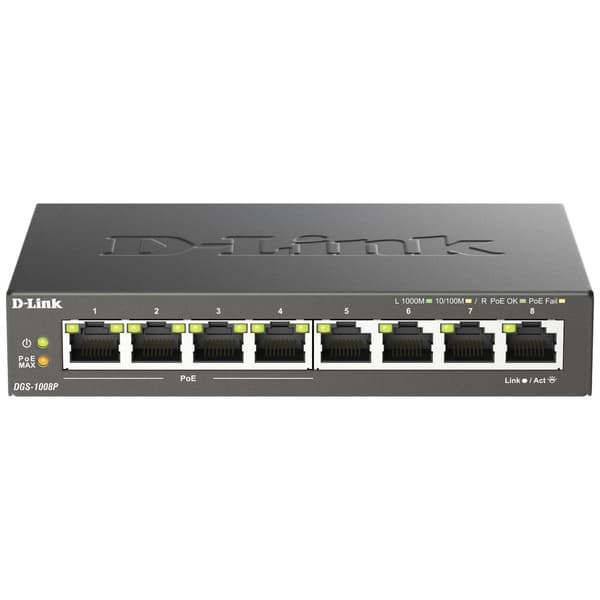 D-Link DGS-1008P Nätverks-switch 8 Port 1 GBit/s PoE-funktion Svart