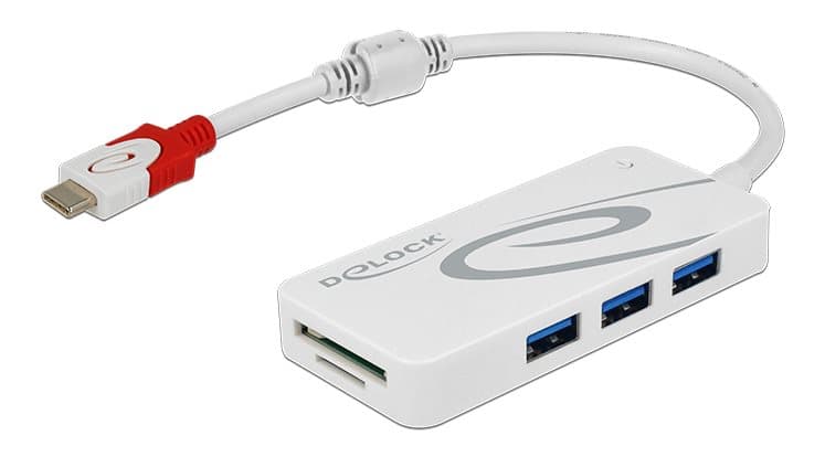 DeLOCK external USB 3.1 Gen 1 hub, USB-C ma, 3xUSB-A fe, white