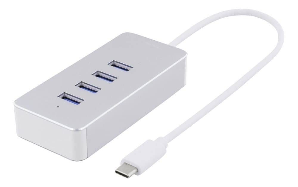 DELTACO USB-C hub, 4x USB-A 3.1 5GGbps, 0.9A, silver