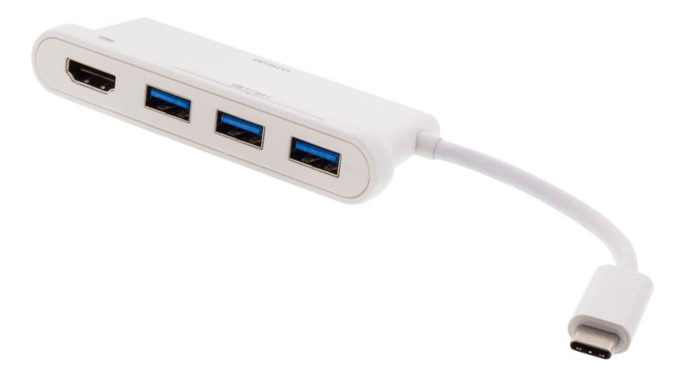 DELTACO USB-C hub, 1x HDMI 4K at 30Hz, 3x USB-A 3.1,white